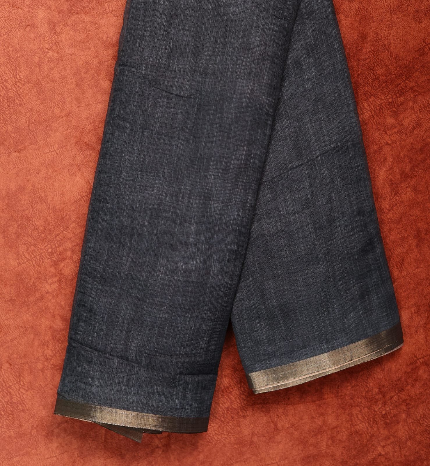 13 Charcoal Black Saree with Subtle Texture & Golden Zari Border - Image 1