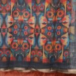 Multicolor Printed Saree with Artistic Face & Floral Pattern and Golden Border
