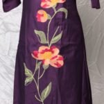 Purple Kurti with Floral Embroidery & V-Neck Design