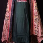 Dark Green Kurta Set with Printed Floral Dupatta & Embroidered Neck Design