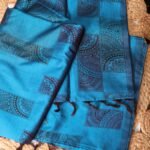 Sky Blue Saree with Traditional Paisley Block Print & Tassel Detailing