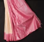 Rose Pink Saree with Peach Pallu, Silver Motifs & Tassel Detailing - Image 2