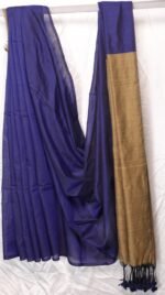 Royal Blue Saree with Golden Border and Tassel Pallu - Image 2