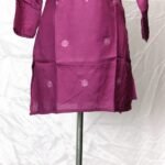 Magenta Embroidered Cotton Kurti with Floral Neck Design