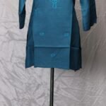 Teal Blue Embroidered Kurti with Floral Neck Design