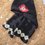 Black Saree with Cream Floral Border & Traditional Applique Detailing