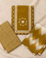 mustard yellow floral printed kurti with cream geometric pants and matching printed dupatta – Naayika Online