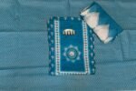 Royal blue and white 3-piece unstitched churidar dress material with printed top, bottom and dupatta – Naayika Online