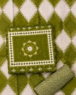 Olive Green Printed Kurti, Pant & Dupatta Set - Image 4
